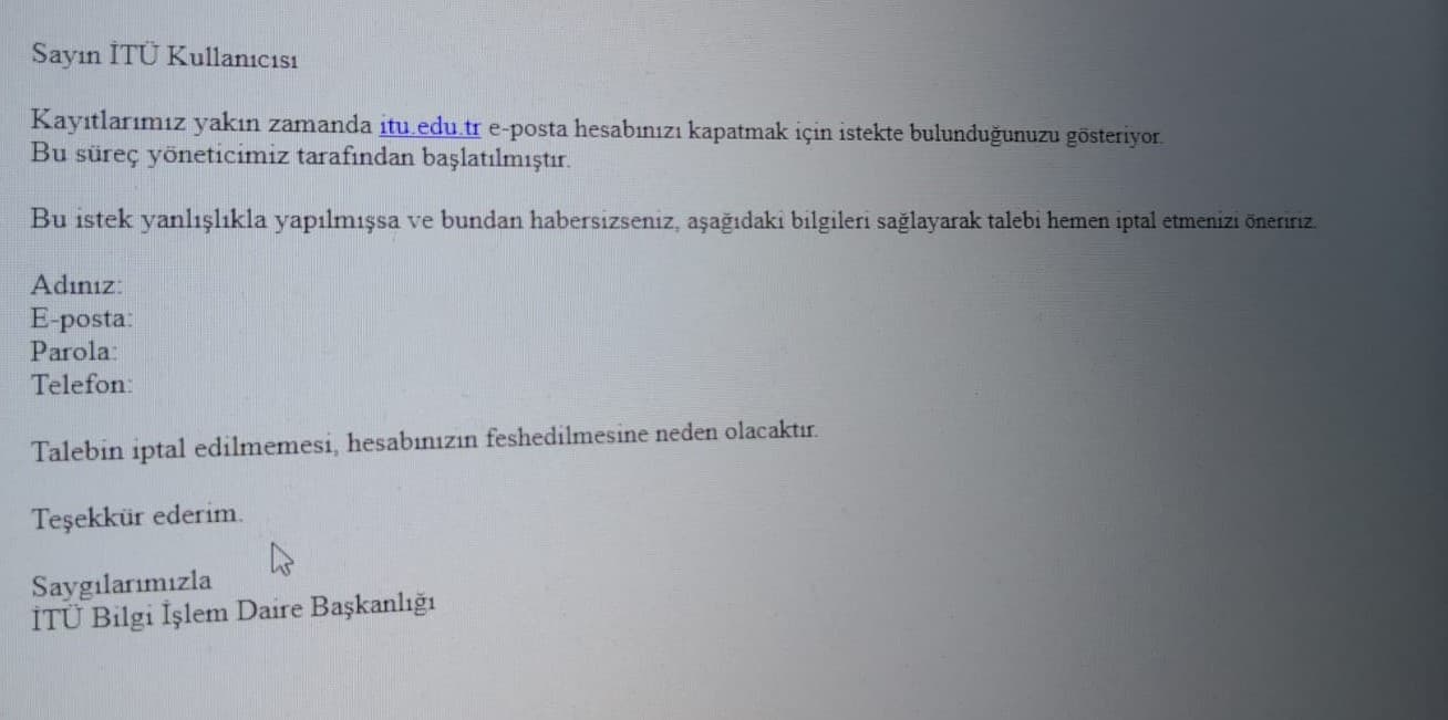 İTÜ mailinize gelebilecek bu maile dikkat