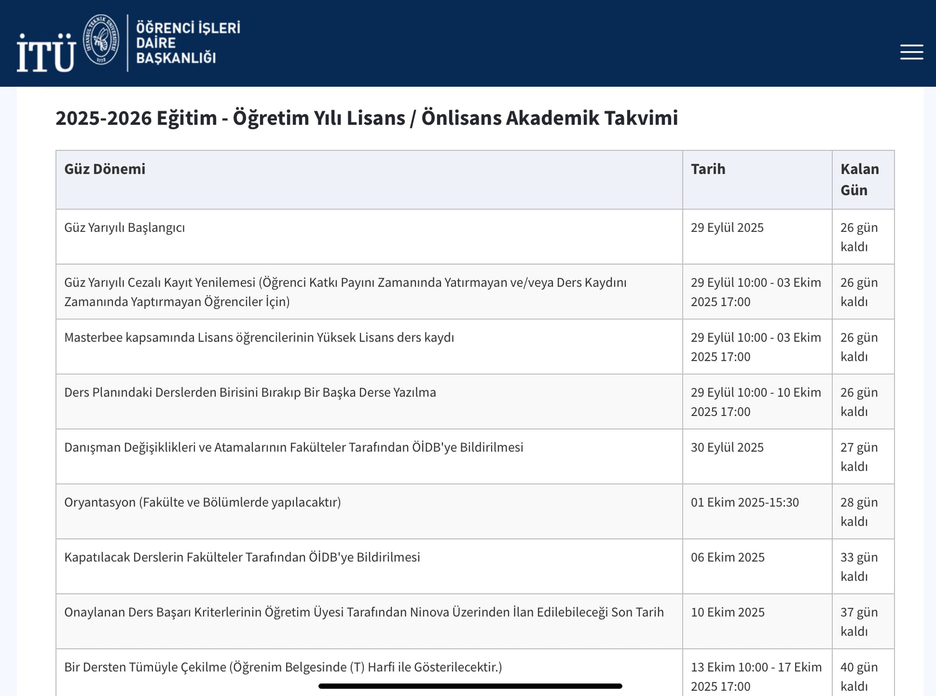 İTÜ 2025-2026 akademik takvimi sessizce değiştirildi