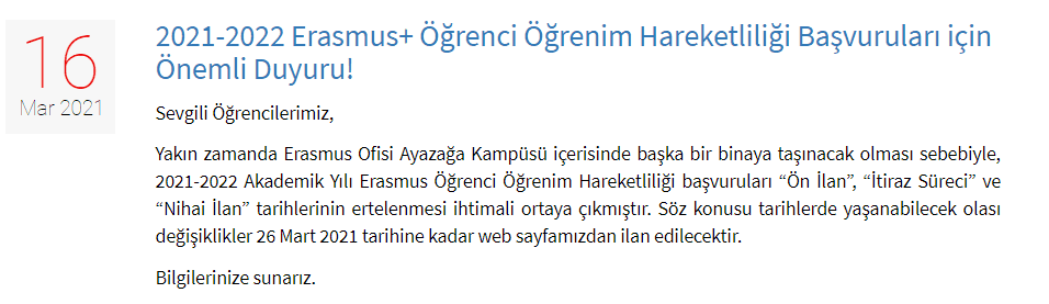 Erasmus Ön İlanı'na bir gün kala tarih değişikliği duyurusu yapıldı