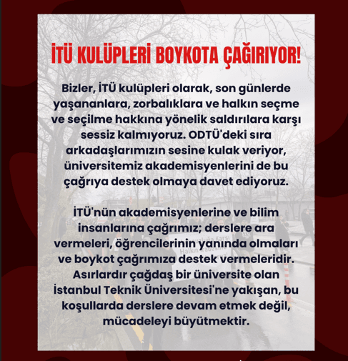 İTÜ kulüpleri boykota çağırıyor