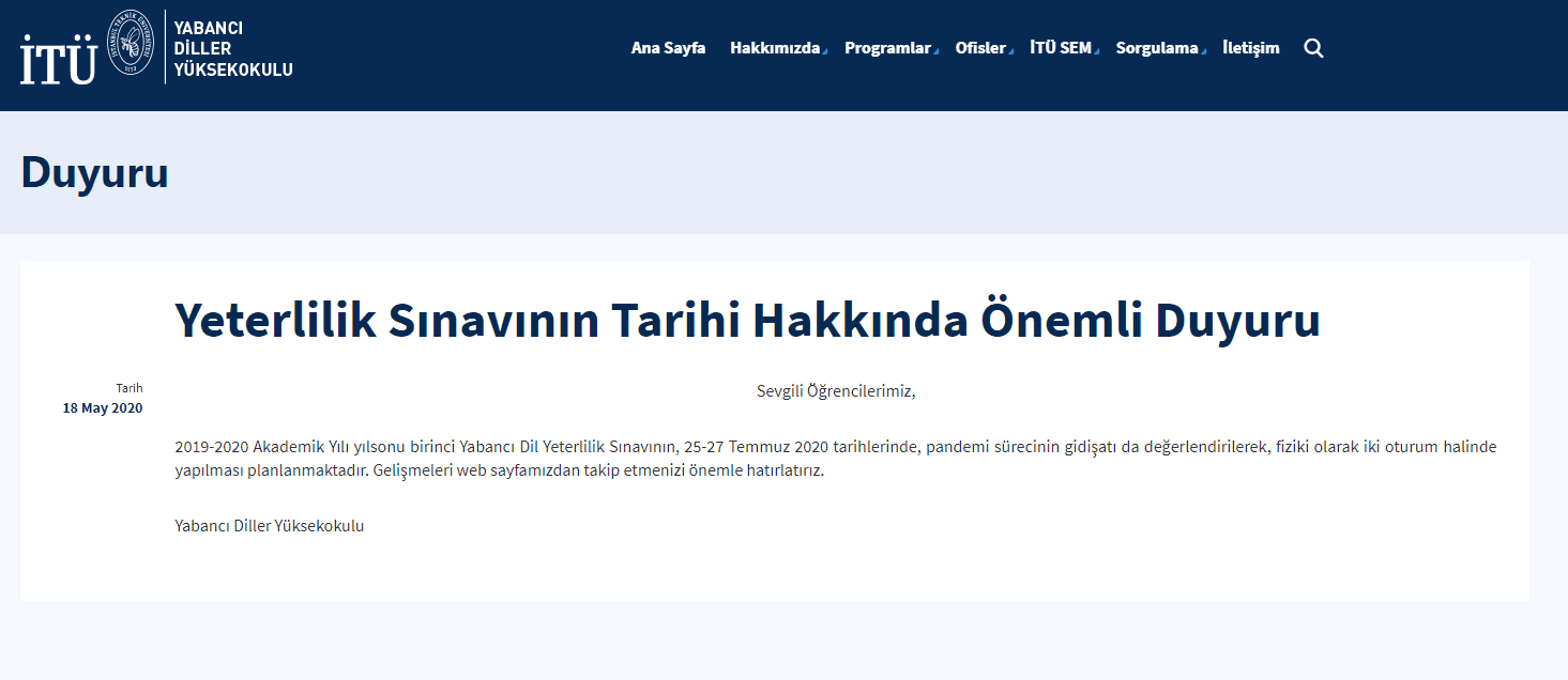 Yeterlilik Sınavı (Proficiency) tarihi belli oldu